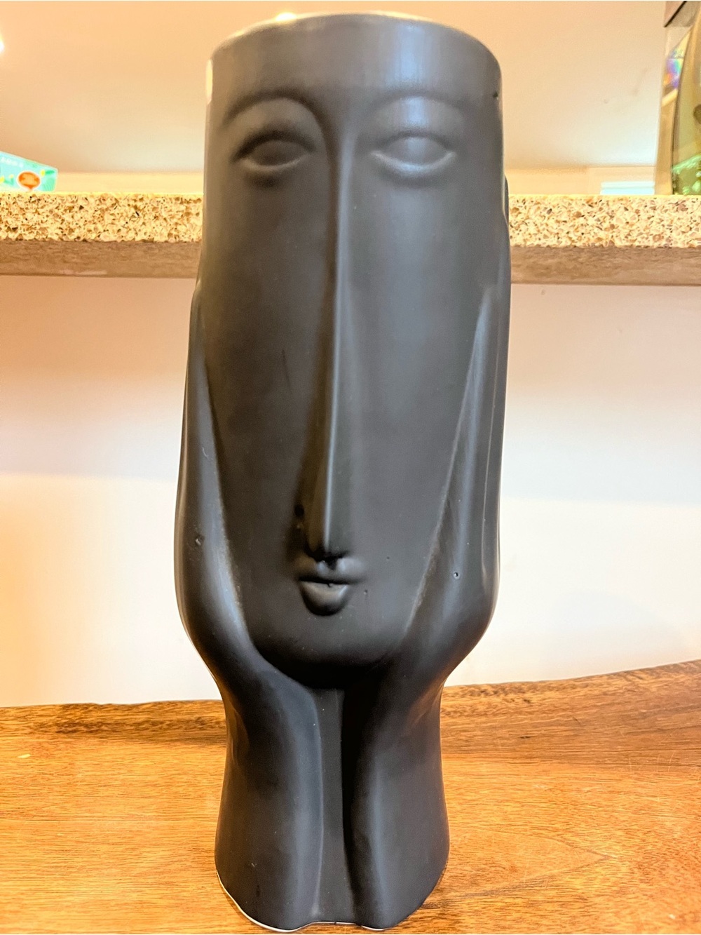 Matte Black Sculptural Face Vase - Home Art